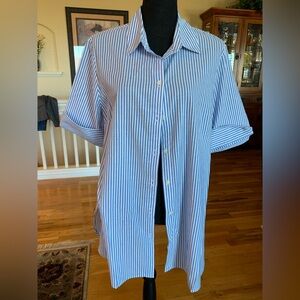 NWT Chico's Blue and White Striped Lace-Up Blouse